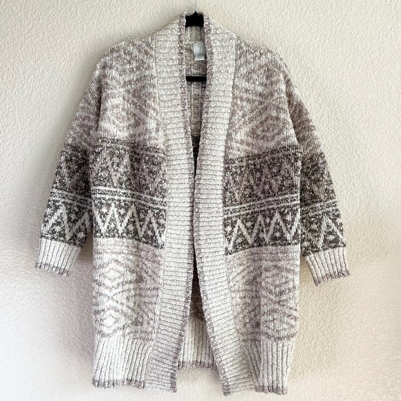 JOIE Long knit Cardigan Sweater Women's Size Small Duster Open Front Cream Brown - Picture 1 of 9